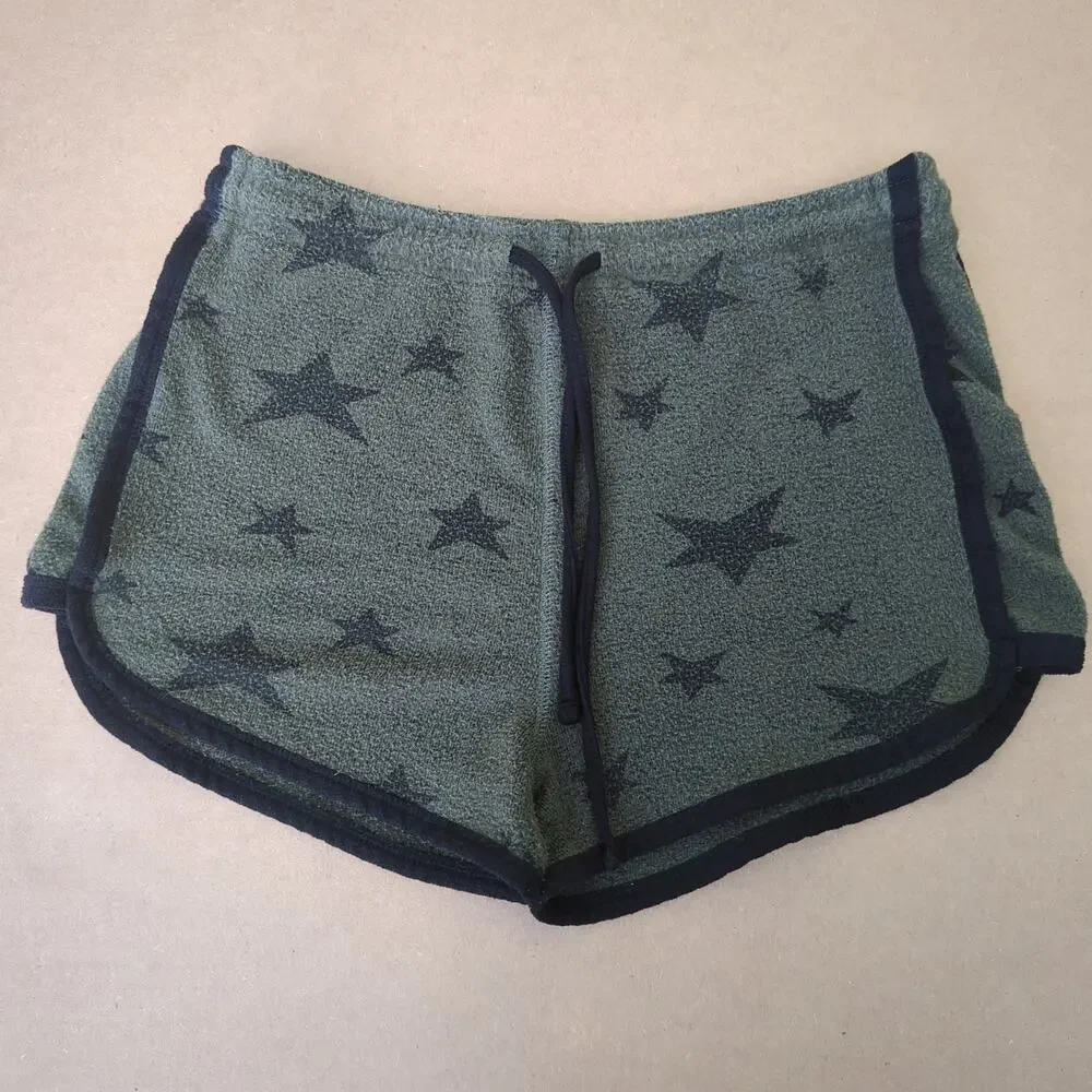 Azur Olive Green Star Print Lounge Shorts Athleisure Size M Casual